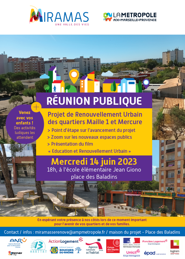 mxmkyn's tweet image. #RenouvellementUrbain à @VilleMiramas @AMPmetropole:  RdV le 14 juin à l&apos;école Giono pour la
🆁🅴🆄🅽🅸🅾🅽 🅿🆄🅱🅻🅸🆀🆄🅴.
A l&apos;ordre du jour:
➡️avancement et calendrier
➡️présentation du projet🌿 #EspacesPublics
➡️projection du 🎬 #Education &amp;amp; Renouvellement Urbain d&apos;@Anonymal