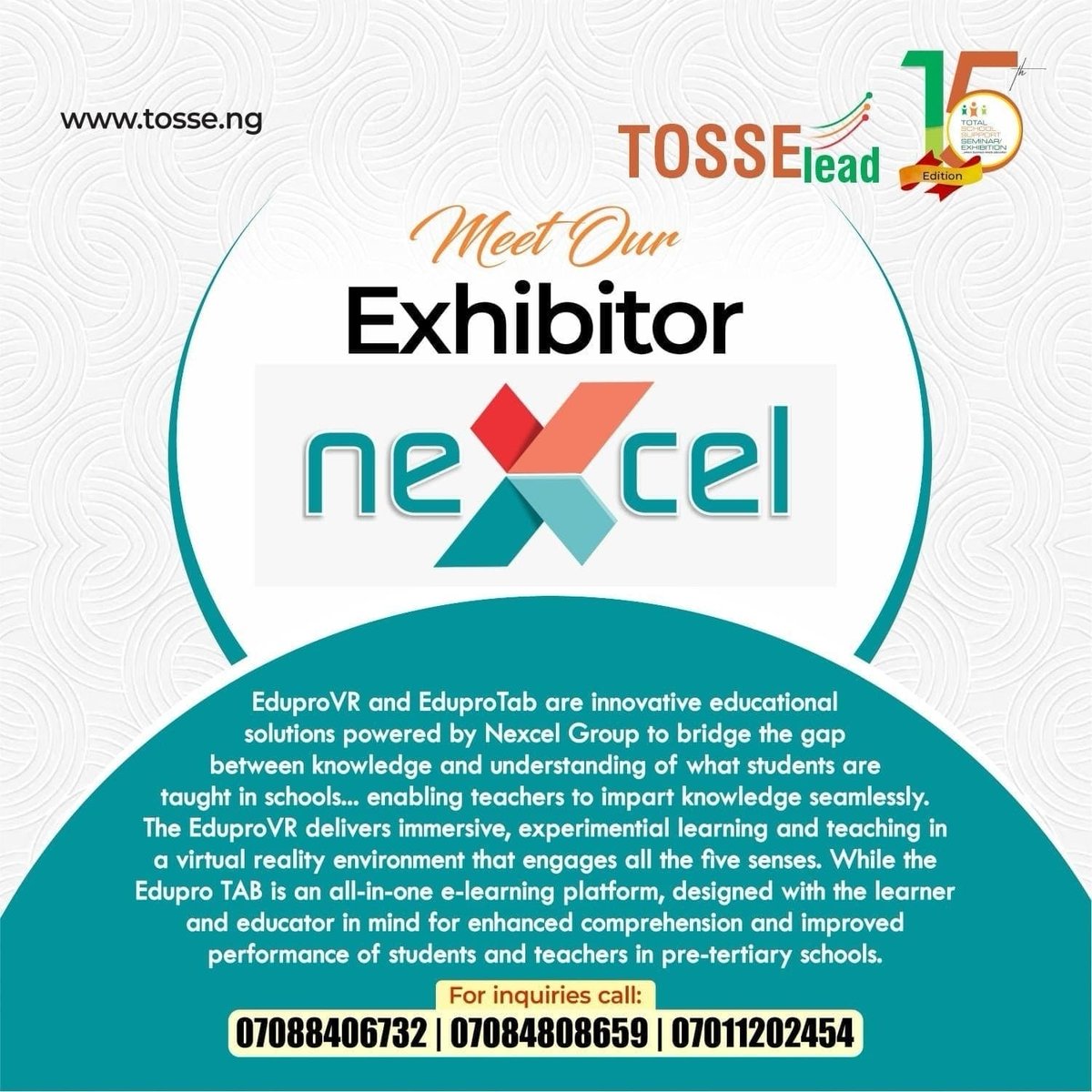 reach360ng's tweet photo. Get ready to embark on an extraordinary educational journey with @NexcelMarketing at TOSSE!

As an exhibitor, they bring you EduproVR and EduproTab, the ultimate tools for immersive and interactive learning.

#tosse2023 #Nexcel #eduprovr #eduprotab #tosse #exhibitor #edumark https://t.co/LSxqJCIiQS