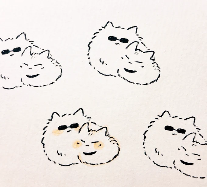 そういえば毛玉でハンコを作りました😽笑 (下のは色鉛筆で塗った)
