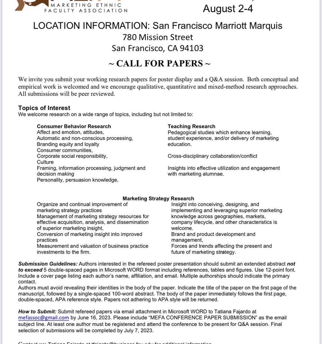 The deadline to submit your papers for our @mefassoc 2023 Annual Conference is June 16th!! 
We look forward to seeing you in San Fran 🎉