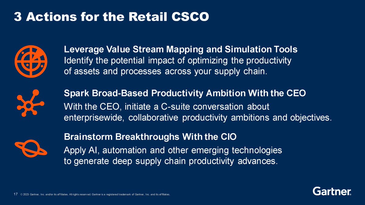 3 actions you can take to push for productivity 🔽

#GartnerSC #Retail #SupplyChain
