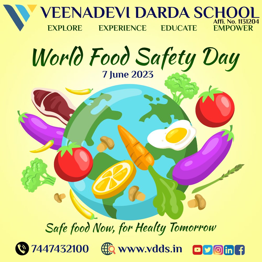 🌍🍽️ Happy World Food Safety Day 2023! 🍽️🌍
Remember, safe food today means a healthier tomorrow for all.

#vdds #school #admissionopen #WorldFoodSafetyDay #FoodSafetyMatters #SafeFoodForAll #FoodSafetyAwareness