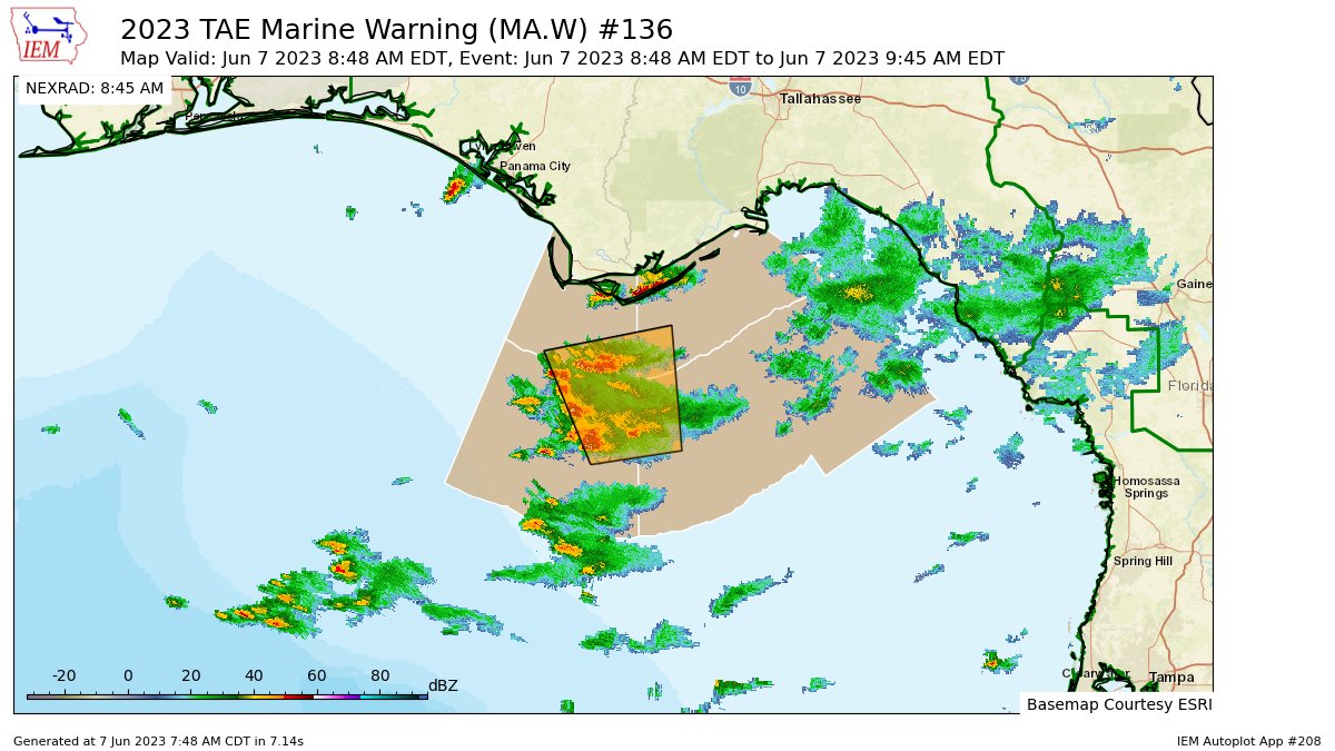 TAE issues Marine Warning [waterspout: POSSIBLE, wind: >34 KTS, hail: 0.00 IN] till 9:45 AM EDT mesonet.agron.iastate.edu/vtec/f/2023-O-…