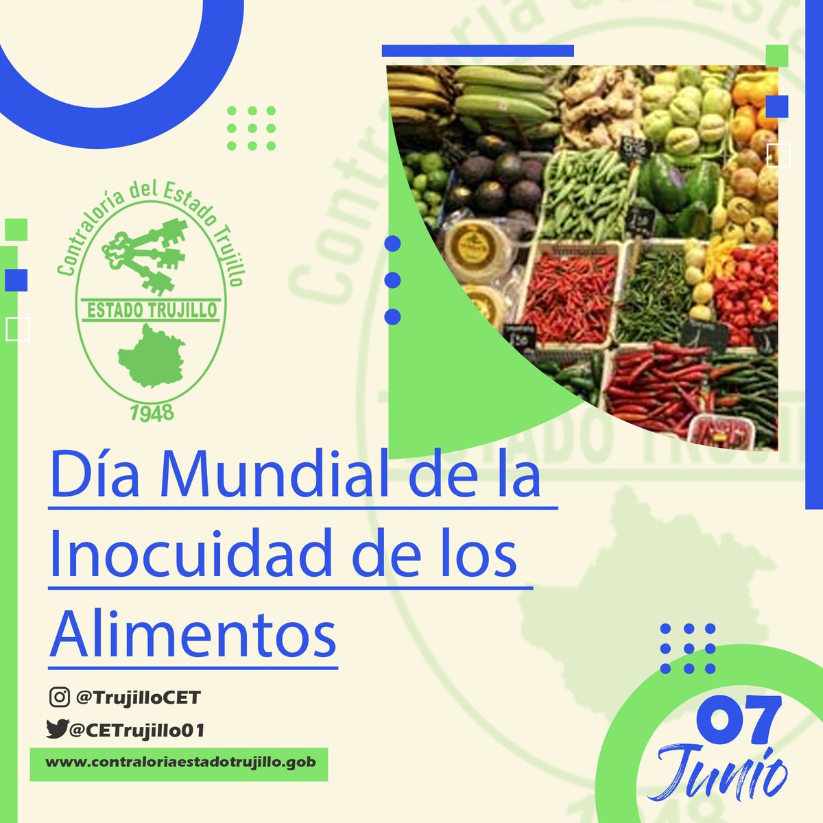 #07JUN | El objetivo de esta conmemoración es sensibilizar a la población sobre la importancia de la prevención, detección y gestión de riesgos a través de la inocuidad alimentaria, promoviendo debates, soluciones y formas de mejorar la salud humana.