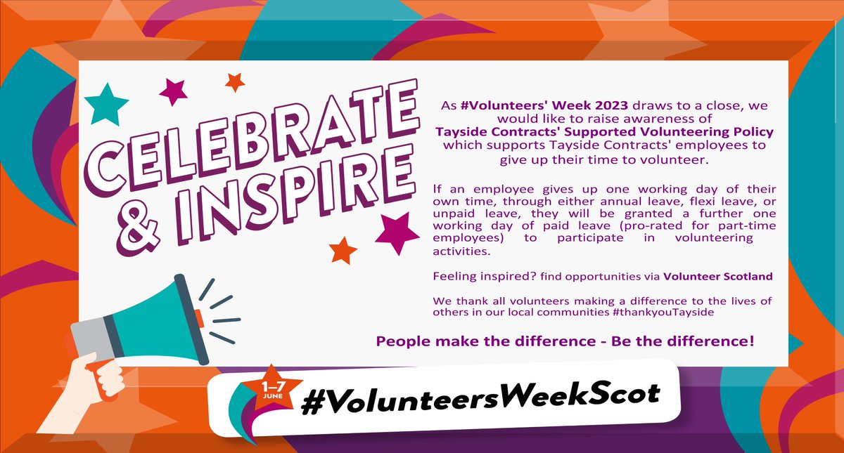 📢Volunteers' Week Scotland 2023

🙋‍♂️People make the difference - You can be the difference!

#VolunteersWeekScot #TaysideContracts