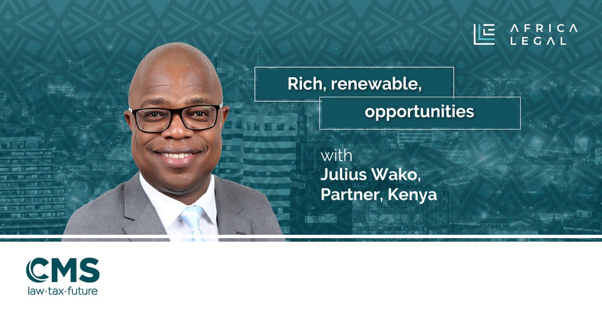 legalPSG's tweet photo. East Africa presents abundant opportunities in renewable energy. Join @CMS_Law_Tax's, Julius Wako as he sheds light on the challenges &amp; the importance of regulatory reforms to drive sustainable development. Read more | https://t.co/weypfSjR2V

#CMS #CMSAfrica #RenewableEnergy https://t.co/Upv4jQh2Sq