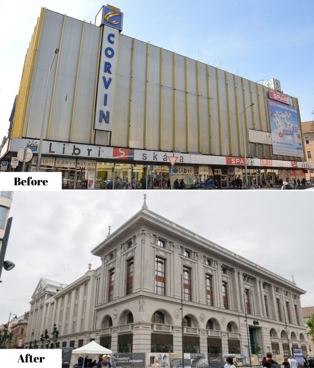 Restoring #Budapest's timeless beauty! Corvin Department Store, the capital's first ever shopping mall, returns to its original splendor. After years hidden behind a communist-style “box”, its façade is now restored to its original glory. #ArchitecturalRevival🇭🇺