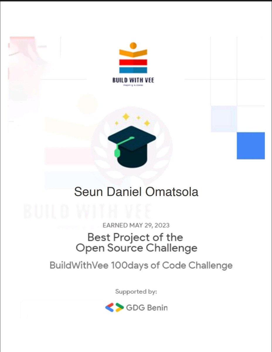 vastroLord's tweet photo. I am happy to say that my project took first place in 100days of code @build_vee , where I decided to pick up #golang .
project: spirit quiz api.
GitHub : https://t.co/QWZU1RJVxk
front: https://t.co/pd8eZ6Tyja
#project #github #buildwithvee100daysofcode @gdgbenin @buildwithvee https://t.co/QhmPXVUJAD