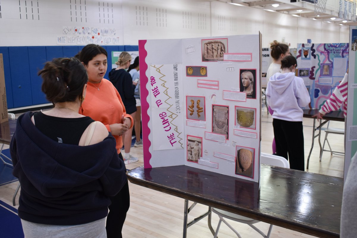 Students in Western Civ spent three weeks designing their own museum exhibitions, focused on a major theme from the course. They selected 8 art pieces from the time periods they studied that demonstrated their idea, then wrote an intro essay and a detailed caption for each piece.