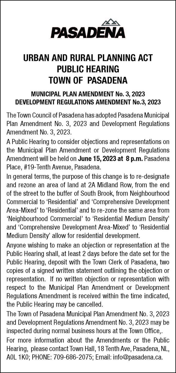 Upcoming Public Hearings for Urban and Rural Planning Act