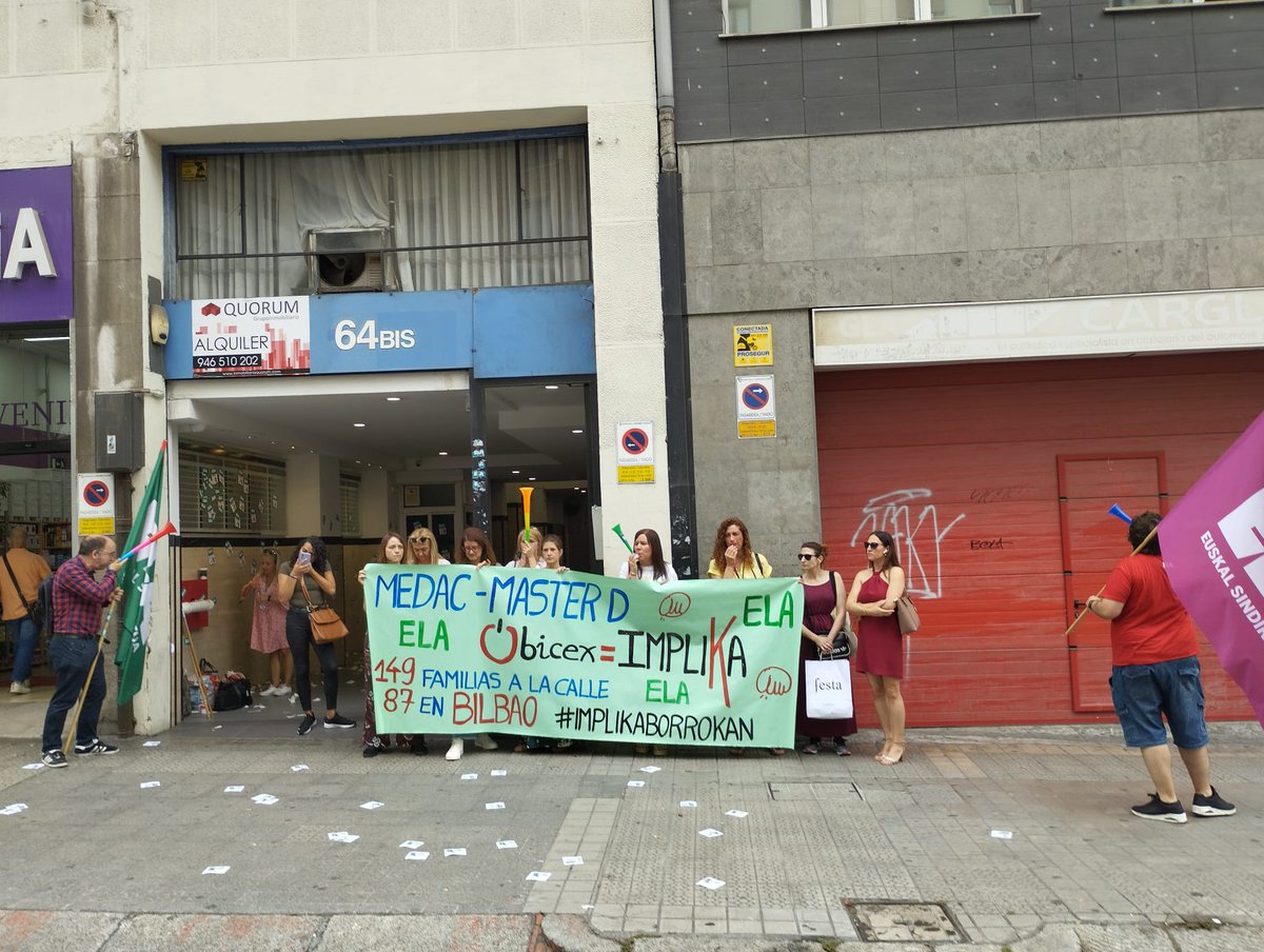 La plantilla de <a href="/Implika_Formac/">Implika Formación</a>, ahora llamada OBICEX, llevamos 8️⃣4️⃣ en #huelga por el despido del 60% de la plantilla, 87 sólo en #Bilbao, la mayoría #mujeres🙋🏽‍♀️

8️⃣4️⃣  egun #greban  %60 langile kaleratu ditu Implika taldeak, % 9️⃣0️⃣ emakumeak 

@institutoMEDAC
<a href="/MasterDGrupo/">MasterD Grupo</a>