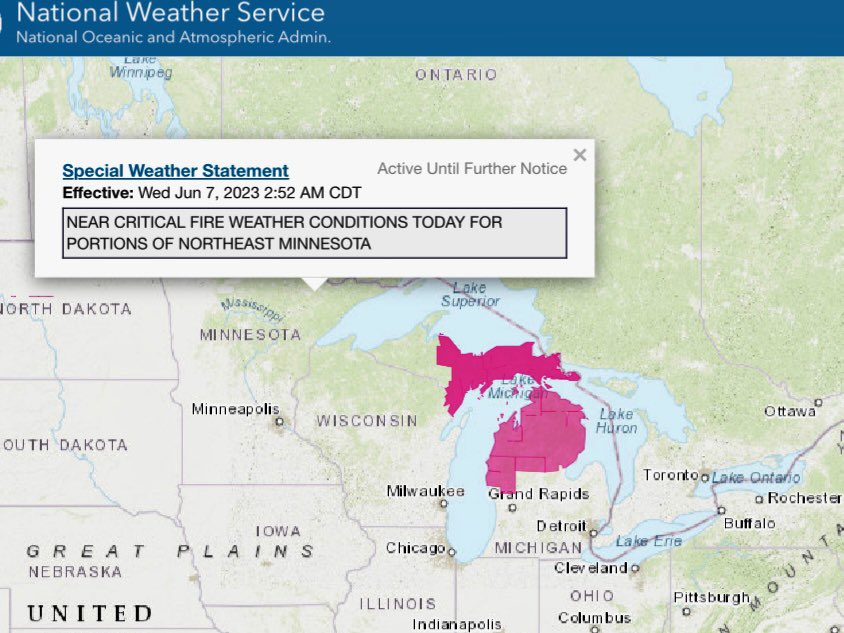 HotshotWake's tweet photo. Todays Red Flags: Michigan and Northern Minnesota with critical fire weather.
#wildfire #mnfire #mifire #mnwx #miwx https://t.co/PcsDvsrjfG