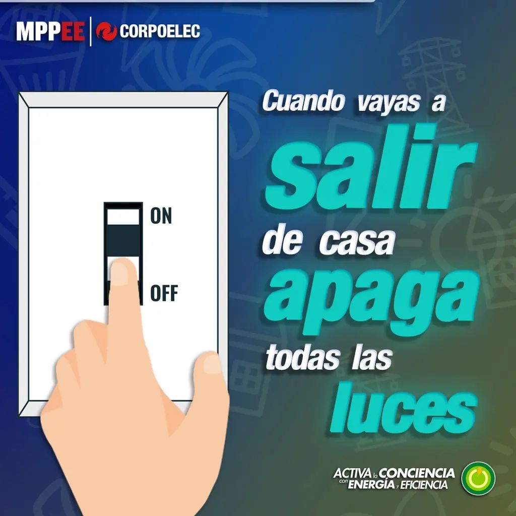 Con pequeñas acciones puede ayudar a hacer uso eficiente de la energía.
 
 ¡Yo me sumo a bajar el consumo!

#VenezuelaEsUniónYCooperación