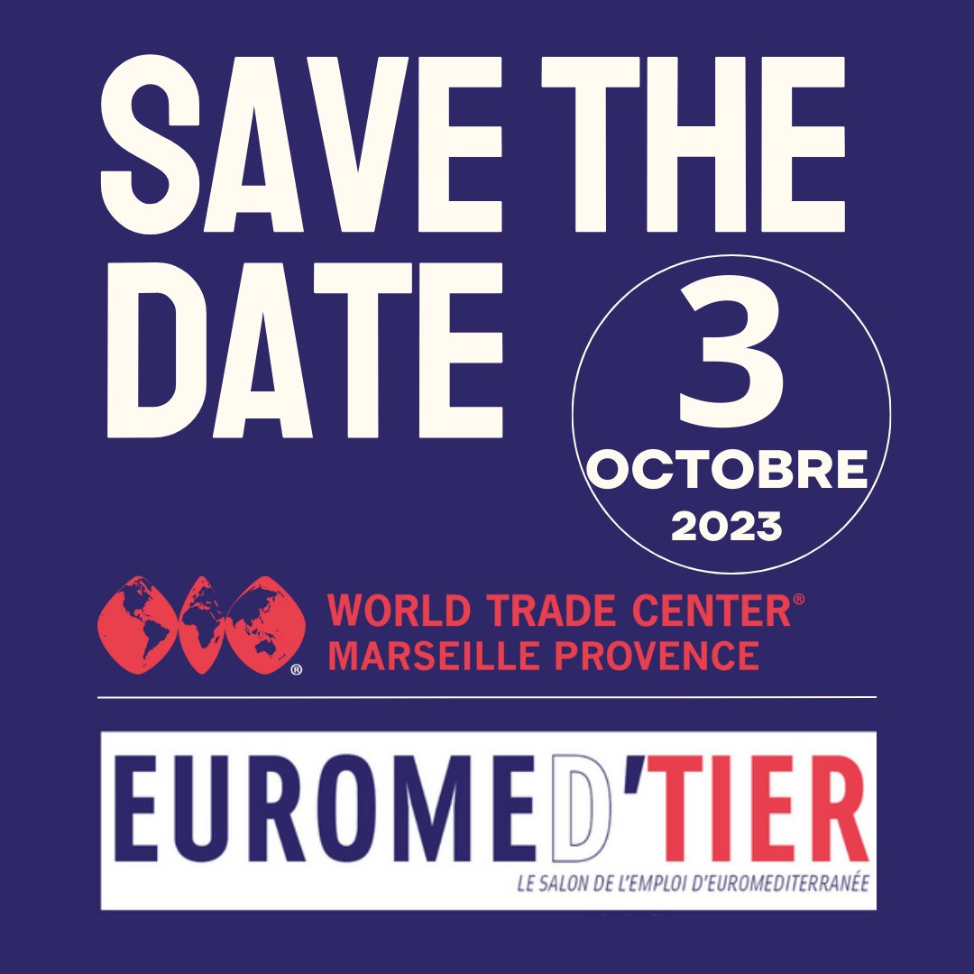 Euromed'tier <a href="/euromedtier/">Euromedtier</a> Revient ! 
📆#Savethedate - Le salon Euromed'tier 2023 se tiendra le mardi 3 octobre au <a href="/WTCMarseille/">WorldTradeCenter MRS</a> de 10h00 à 16h00 
Organisé par <a href="/CiteEuromed/">La Cité</a> <a href="/Euromed_MRS/">Euroméditerranée</a> 
➡euromedtier.com
#Marseille #Emploi #Recrutement #Metiers #jobdating