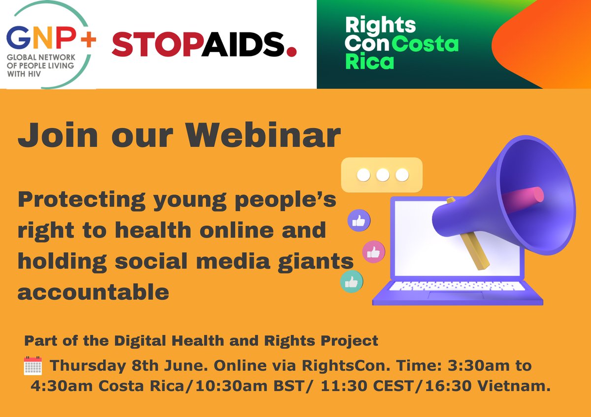 STOPAIDS's tweet photo. @STOPAIDS @gnpplus @DigHealthRights warmly invite you to join our #Rightscon webinar tomorrow! Discussing the importance of accountability + regulation of health technologies to protect people's digital health rights! 

⏰Tomorrow: 10:30am BST 16:30 Vietnam https://t.co/FtPxojPbJC