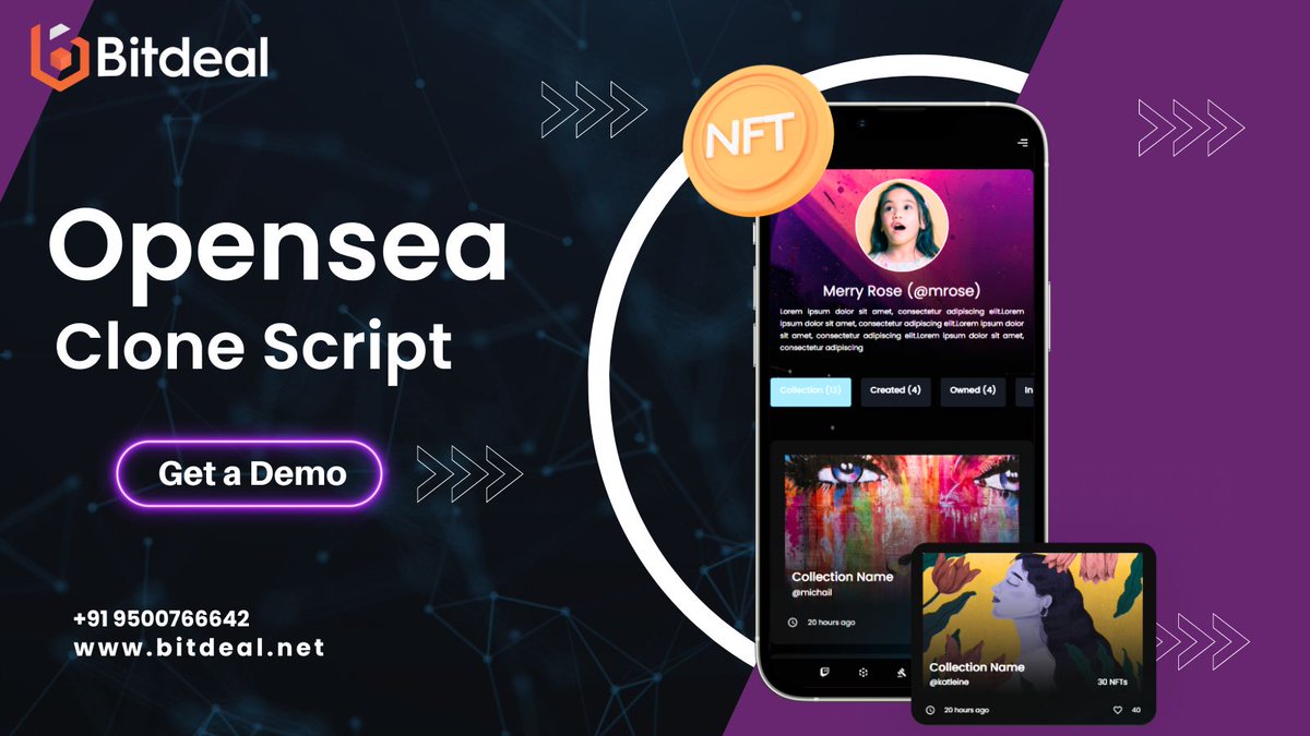 bitdeal001's tweet image. Build your empire in the NFT space with Bitdeal's Opensea Clone Script! 🔥 Create your own marketplace and empower artists and collectors in the digital asset revolution.
Tap to reach us >> bit.ly/42cnNjw
#bitdeal #nft #openseaclonescript #openseaclone #nftmarketplace