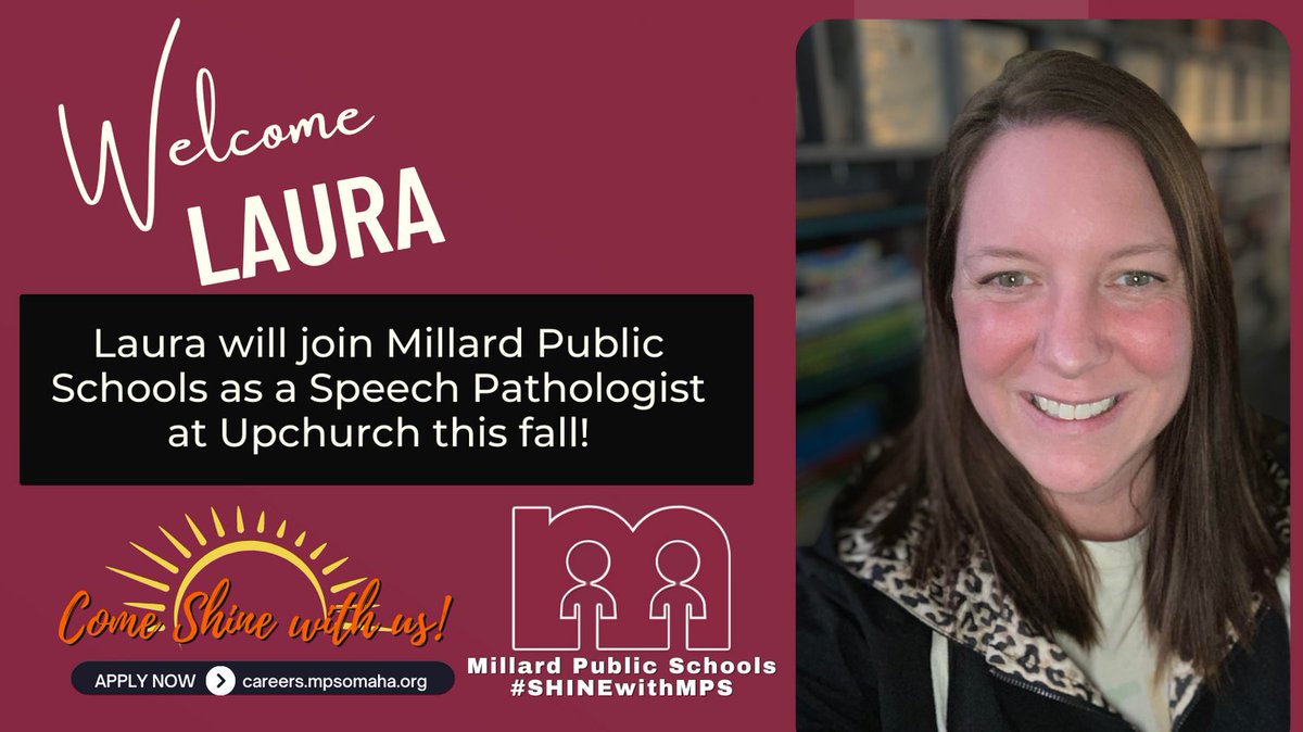 Laura will join Millard Public Schools as a Speech Pathologist this fall. Congratulations, Laura! We can't wait for you to join us at Upchurch Elementary! Please help us make Laura feel welcome! #SHINEwithMPS @MPSHR @MillardPS #Proud2bMPS @UpchurchElem  #LeaperNation