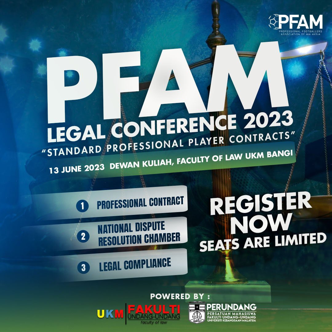 PFAM LEGAL CONFERENCE 2023: STANDARD PROFESSIONAL PLAYER CONTRACTS ⚽️⚖️

Stay ahead in the field and prepare to be inspired, educated, and connected at this inaugural PFAM Legal Conference, the first of its kind.

#PFAMalaysia #SupportingThePlayers #BuildingTheGame