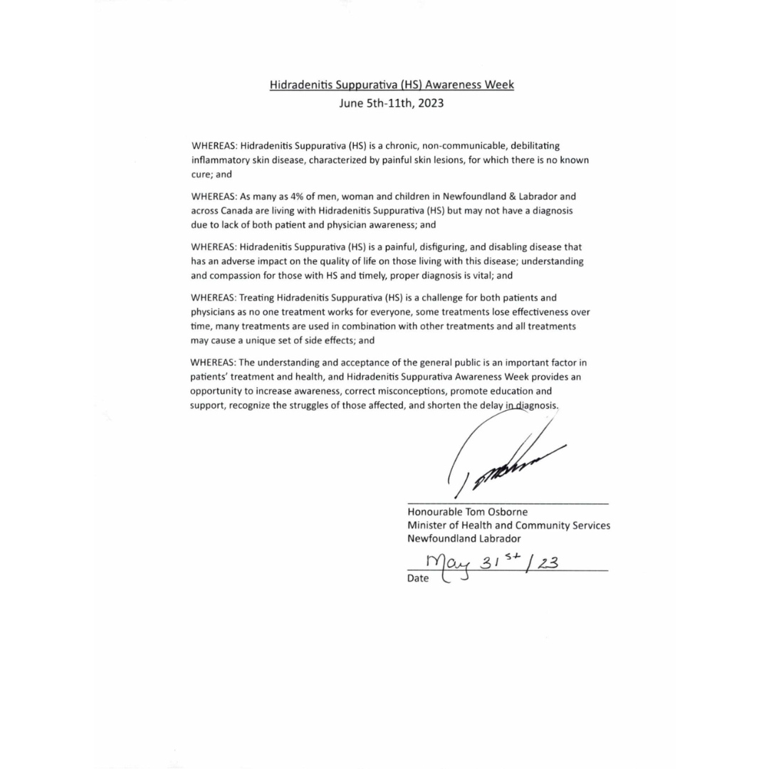 hsheroesca's tweet photo. A very special thank you to the cities of Edmonton, Brampton, and Burlington, as well as the province of Newfoundland &amp; Labrador for proclaiming June 5th-11th HS Awareness Week

#HSHeroes #HidradenitisAndMe #HSAwarenessWeek #HSCanada https://t.co/L2P8nGIE9z