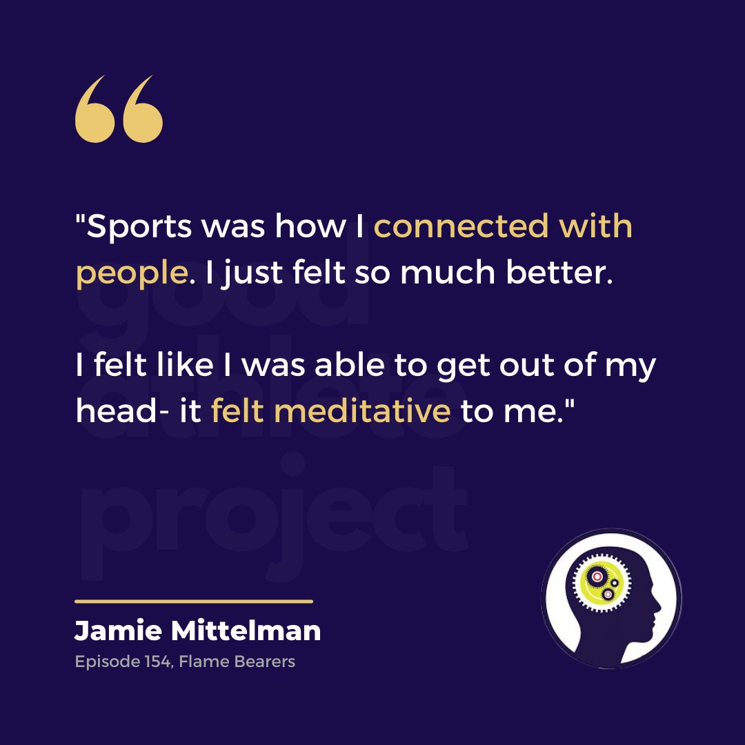 'Sports was how I connected with people. I just felt so much better. I felt like I was able to get out of my head- it felt meditative to me.' - @JamieMittelman Host of @flame_bearers 🔥🧘🏽‍♀️ Good Athlete Podcast Ep. 154: Flame Bearers open.spotify.com/episode/3ATKJd…