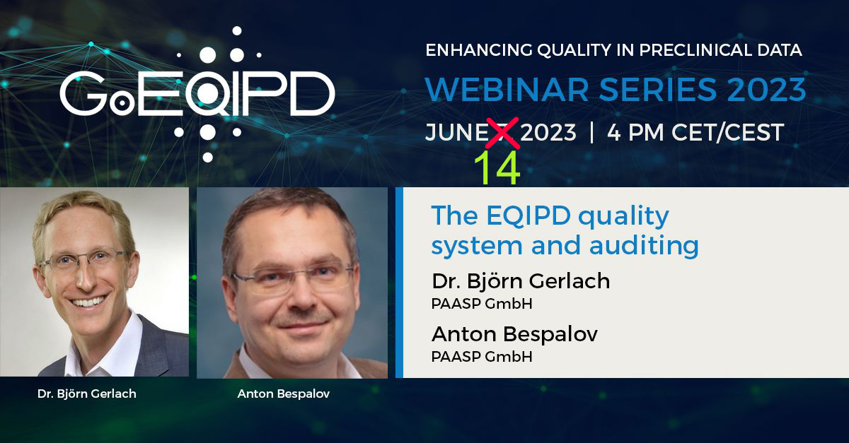 GoEQIPD - Guarantors of EQIPD (@goeqipd) on Twitter photo <a href="/preclinicaldata/">Global Preclinical Data Forum</a> <a href="/PAASP_Network/">PAASP Network</a> Unfortunately, we have to cancel today's webinar and move it to next week - same time. Hope to see you there. <a href="/preclinicaldata/">Global Preclinical Data Forum</a> <a href="/PAASP_Network/">PAASP Network</a> Unfortunately, we have to cancel today's webinar and move it to next week - same time. Hope to see you there.