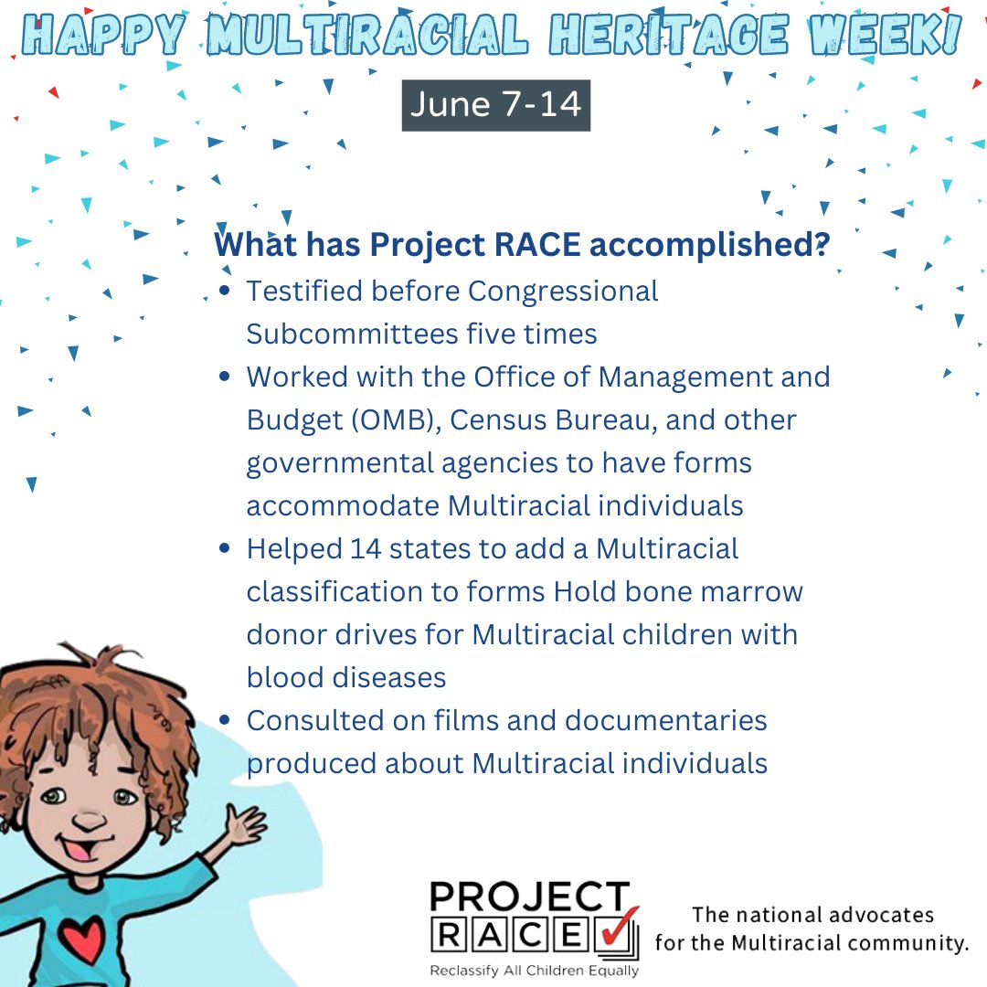 ProjRACEorg's tweet photo. Happy Multiracial Heritage Week! Let's take a moment to celebrate what we've been able to accomplish together. To learn more and become a member, visit https://t.co/T9j1CwJpMp. #multiracial #multiracialheritageweek #ethnicity #diversity #representationmatters @MultiracialMDA https://t.co/ROxIwqjjyv