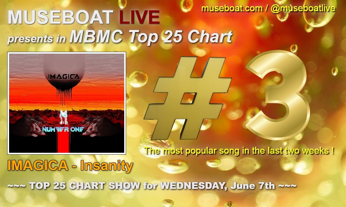 #RETWEET Museboat Live presents in MBMC Top 25 Chart at museboat.com : # 3 IMAGICA - Insanity museboat.com/responsive/art… @victormaslyaev VOTE for this song again at bit.ly/3Kh34VI ;-) @ArtistRTweeters @TheRepostCrew #top25
