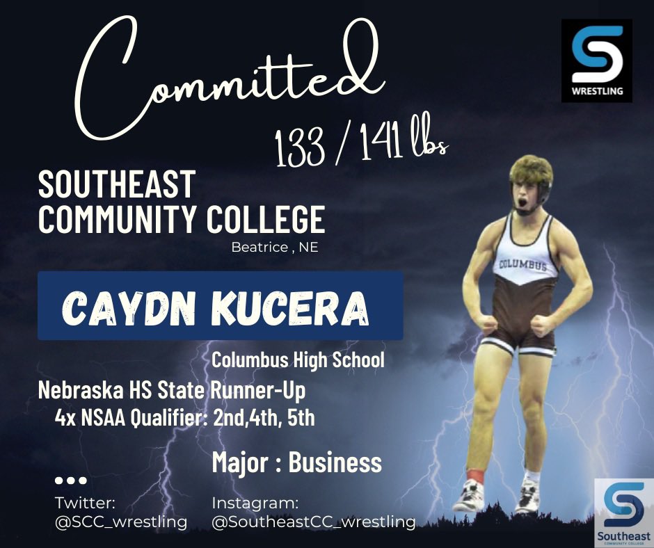 WELCOME Caydn Kucera from Columbus HS! 
2023 Runner-Up!
4x NE State Qualifier
Major: Business 

#ChooseSCC #MensWrestling
