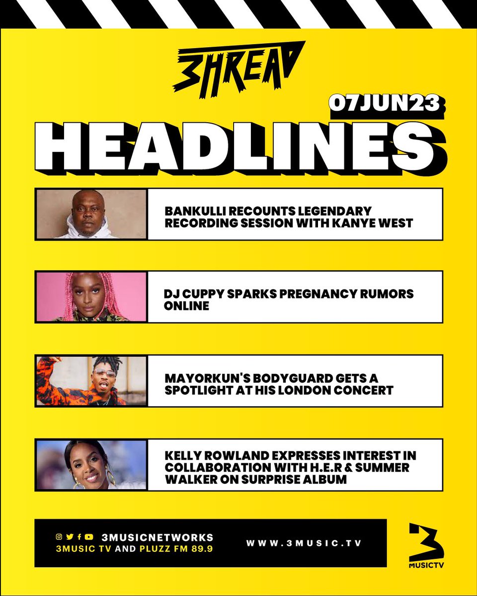 3musicnetworks's tweet image. Good afternoon y'all. We have the major headlines in entertainment for y'all this afternoon on #3hreadlines. 

Tune in at 1:00 pm to catch @essilfua_ live on the #3hread.

#EntertainmentNews