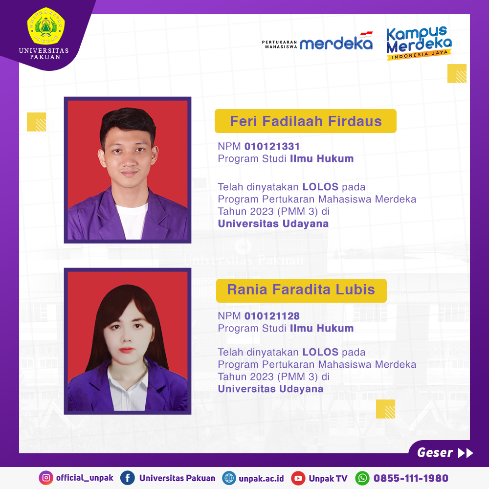 official_unpak's tweet photo. Selamat kepada Mahasiswa Universitas Pakuan yang telah lolos Program PMM tahun 2023.

#PMM3 #KampusMerdeka #Unpak https://t.co/MbbV2pNyMT