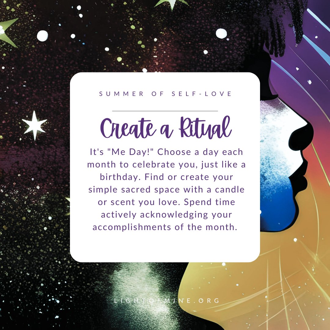 Denashines's tweet image. Summer of Self-Love: Create a Me Day so you can soak up the goodness of who you are right now.
Pick a day to list and celebrate all the positive things you've accomplished and the challenges you've overcome recently, no matter how small.
#rewireyourbrain #selflovejourney
