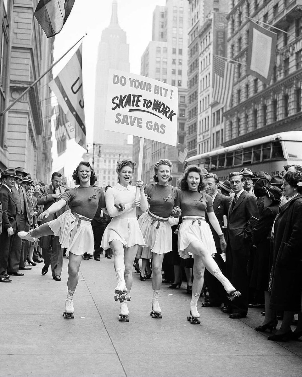 Do your bit! Skate to work. Save Gas, NYC, 1940s.⁣⁣⁣