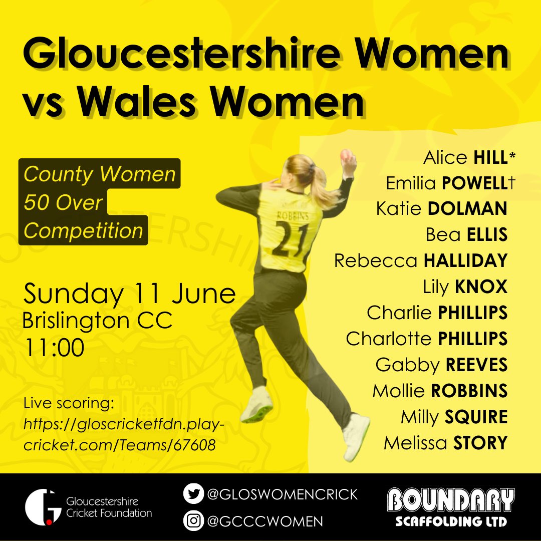 This Sunday (11 June) sees our first 50 Over match. We're at home versus Wales so come and join us.
Host club, Brislington CC, also have their Womens 1st XI playing on their second pitch alongside this county game.
#WeGotGame #GoGlos