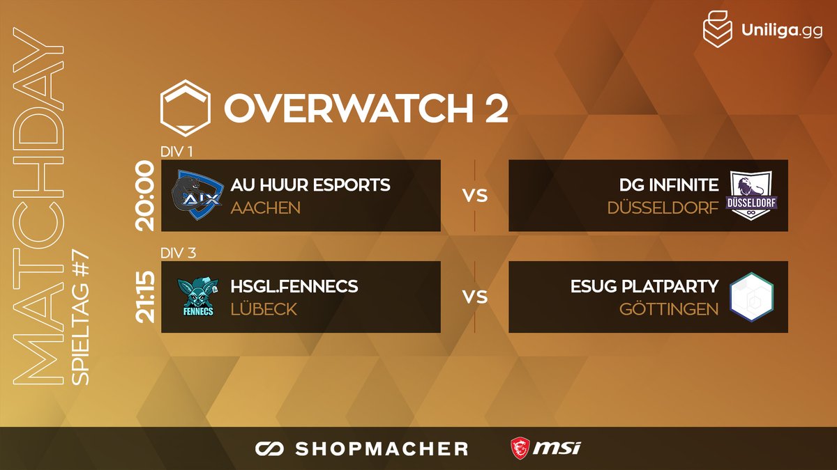 #overwatch2 🦍 

Kann Aachen heute mit einem Win gegen Düsseldorf in die Playoffplätze stoßen?

⏰20 Uhr
📺/uniliga_aim
➡️ @aixesports ⚔️ <a href="/ddorf_gaming/">Düsseldorf Gaming</a> Infinite
➡️ <a href="/HsGamingLuebeck/">HochschulGamingLübeck</a> Fennecs ⚔️ <a href="/esugesports/">Esport Union Göttingen</a> PlatParty
🎙️ @jakob_leps &amp; @johnbishop_ow
🎥 @KenZ__val 
🎬 @cinzzya