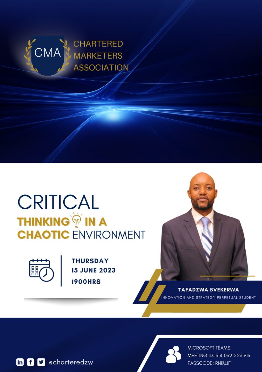 Join us on the 15th of June for our online webinar on Critical Thinking in a Chaotic Environment.

Tap link below to join:

shorturl.at/btJRV

#webinar #thinkingdifferently #marketing