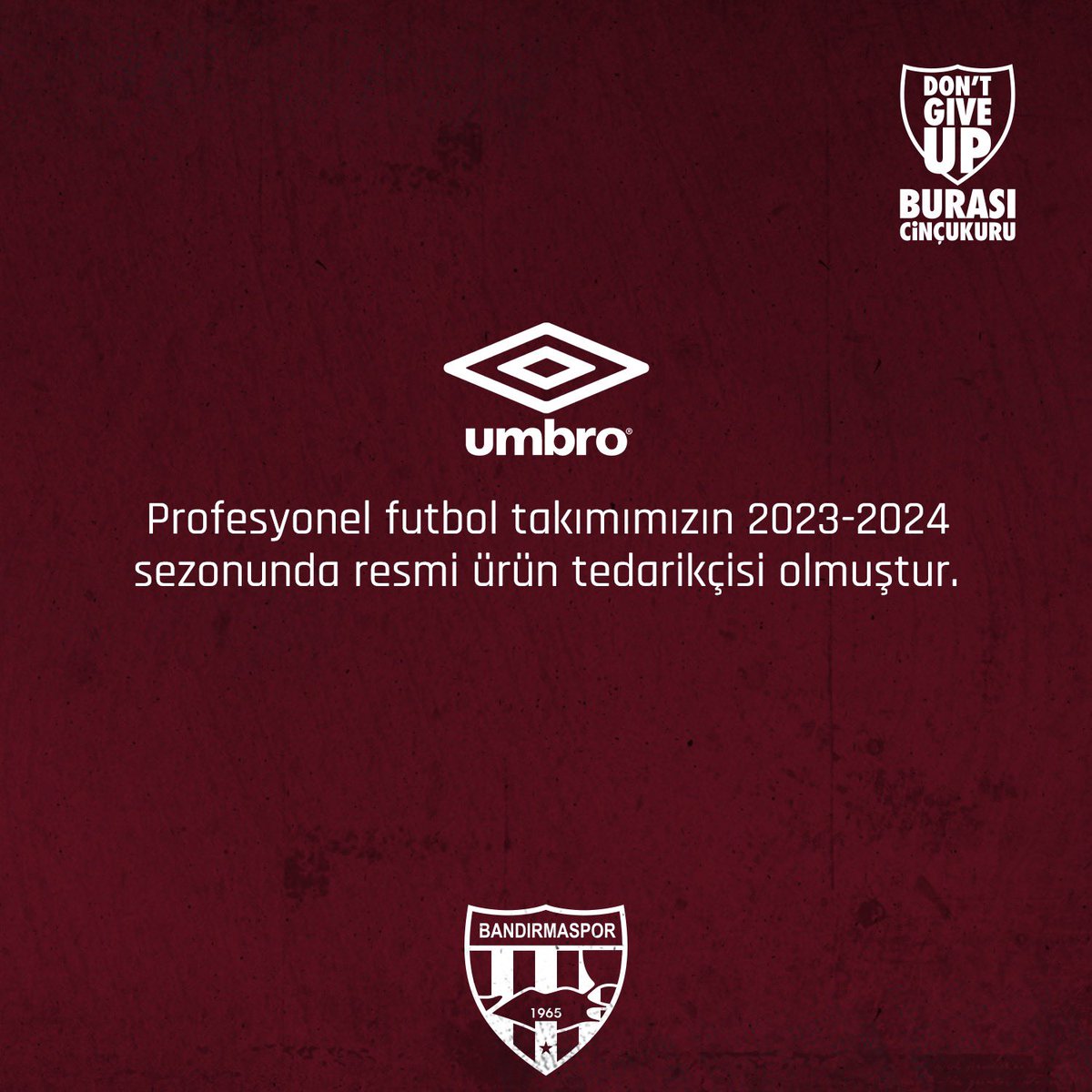 Profesyonel futbol takımımızın 2023-2024 sezonunda resmi ürün tedarikçisi @umbro olmuştur. 

#GüçlüTakım
#BandırmaOlmuşHayatımız