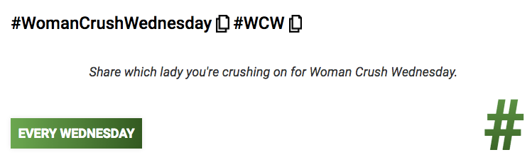 Share which lady you're crushing on for #WomanCrushWednesday #WCW
More hashtags on HashtagPicker.com #smm