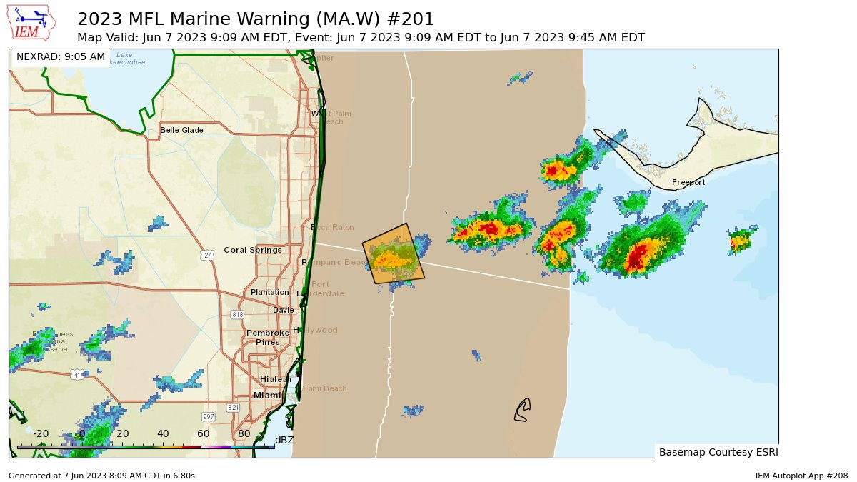 MFL issues Marine Warning [waterspout: OBSERVED, wind: >34 KTS, hail: 0.00 IN] till 9:45 AM EDT mesonet.agron.iastate.edu/vtec/f/2023-O-…