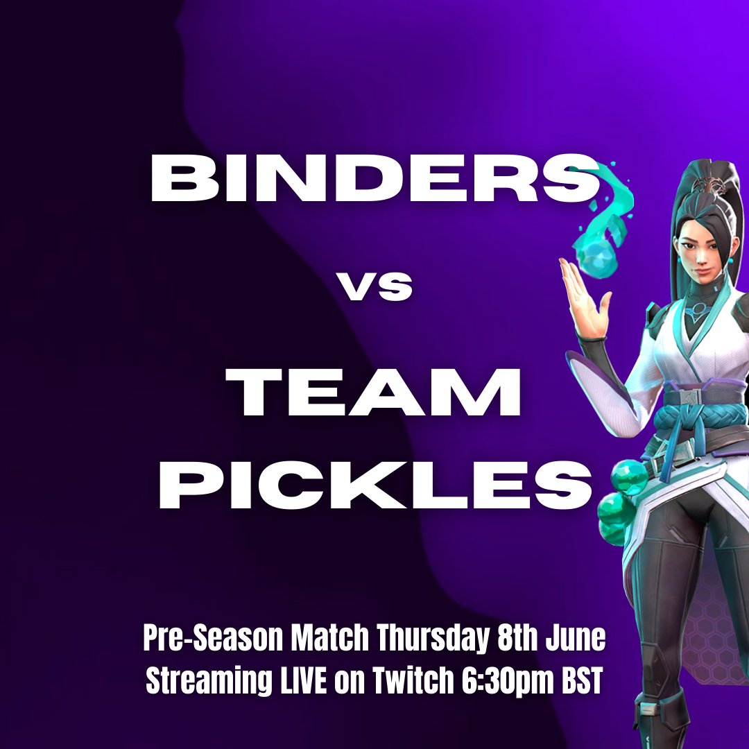 OfficialVFL23's tweet photo. 📣PRE-SEASON MATCH📣

#Binders vs #TeamPickles

Hosted by: @jessdevos &amp; @sanriomarzie
Casted by: @HmThatsRamen 

Who will come out on top? Make sure to not miss the match live on Twitch! https://t.co/ybi6crnIsy #Tournament #Valorant #Esports #VFL23 #PreSeason https://t.co/pl4ZfMvFXy