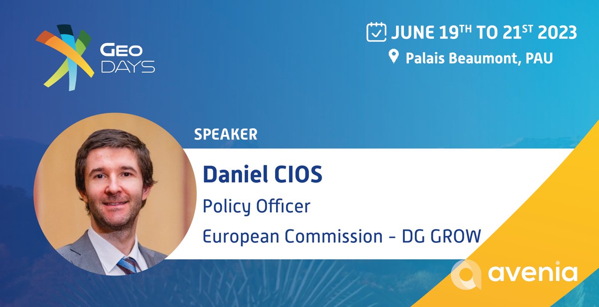 PoleAvenia's tweet photo. Mr. @daniel_cios, Policy Officer at the @EU_Commission - DG GROW, will speak during the opening ceremony of the #GEODAYS on June 20th !
Not to miss his intervention, register to the event 👉
https://t.co/p0pNU3NGsb https://t.co/YtoAWoad3j