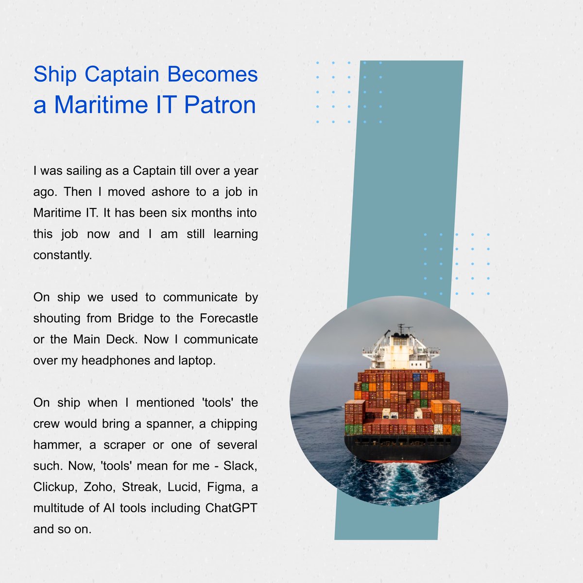FrontMPlatform's tweet image. Ship Captain becomes a Maritime IT Patron

Stay afloat with the latest maritime news!

Download onship, the maritime superapp and install Odysseus to stay in the know.

It’s free.

iOS - apps.apple.com/us/app/onship/…
Android - play.google.com/store/apps/det…

#ShippingNews #maritimenews
