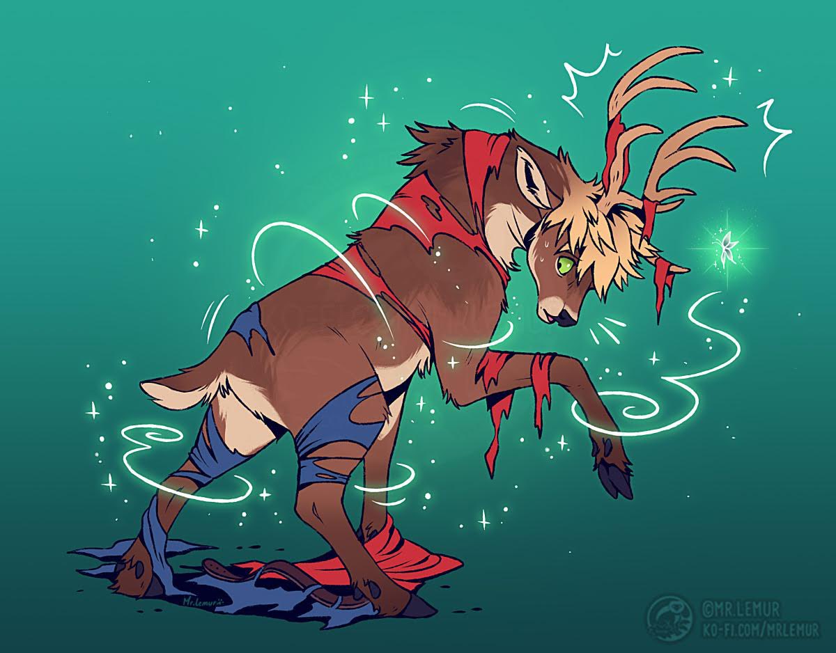 DrawsPig's tweet photo. Lost in the woods again.  🦌✨

Excellent commission from @MrLemur_Arts 💕😭 https://t.co/OBpm9t8YL1
