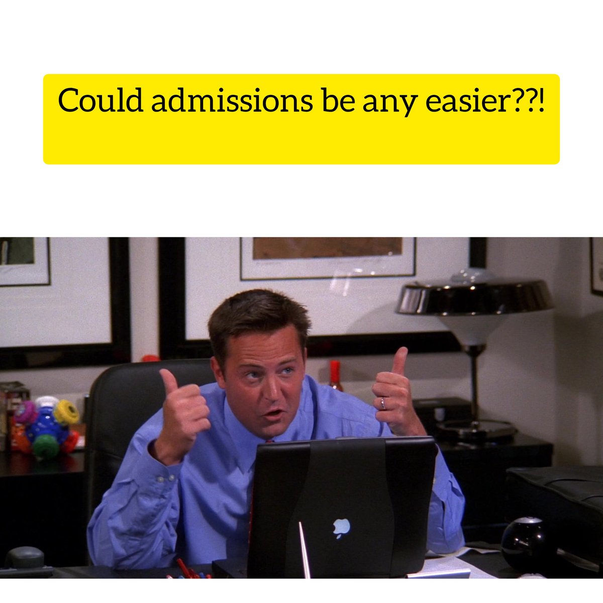 dakhlay__'s tweet photo. Chandler Bing after using https://t.co/bsjcnno5Dh for his admission purpose.!😃

#admissiongetseasier
#modernway
#hasslefreeadmissions
#techedu 
#savetime #savemoney #dakhlay #admissions https://t.co/FuxgtBoENJ