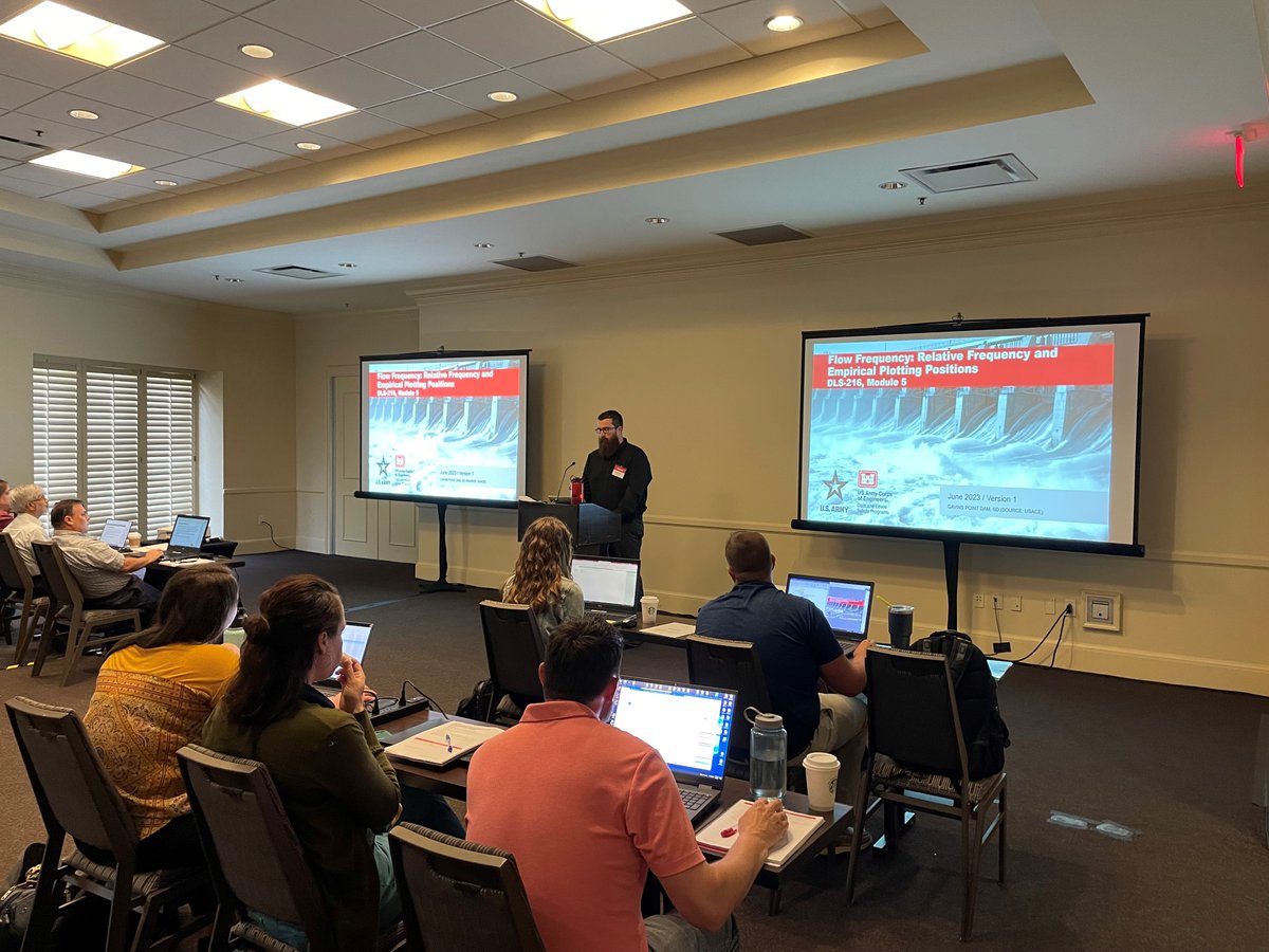 USACE_RMC's tweet photo. Dam and levee safety training! DLS-216, Flood Hazard for Risk Assessment is underway in New Orleans, with participants from industry and USACE, instructed by Allen Avance, Derek Kinder, and Garrett Blomstrand. Learn more at our training website here: https://t.co/qr2Hu0puY4. https://t.co/Qu0uGXaQhR