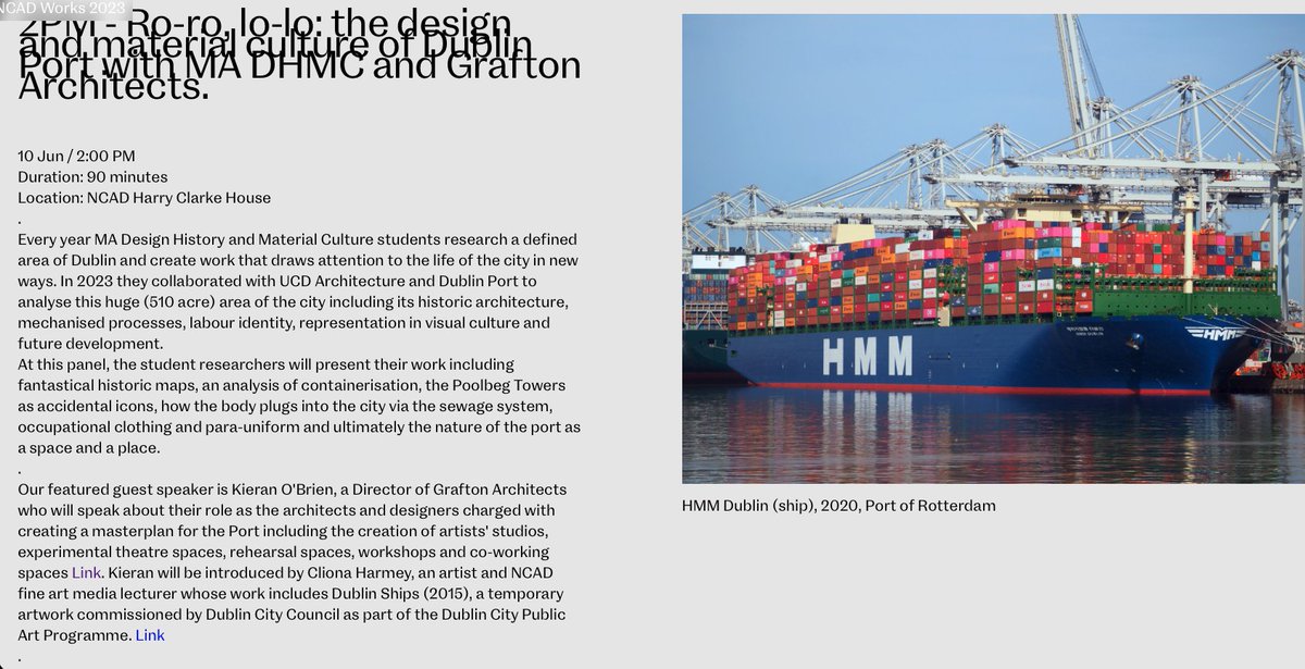 Lisa Godson (@lisa_g_dub) on Twitter photo As part of #NCADWorks23 this Saturday @ncad_dublin MA DesignHistoryMaterialCulture students present their research on Dublin Port & host Kieran O'Brien of Grafton Architects speaking on the practice's masterplan for <a href="/DublinPortCo/">Dublin Port</a> - all welcome, dets: ncad.works/events/ro-ro-l… As part of #NCADWorks23 this Saturday @ncad_dublin MA DesignHistoryMaterialCulture students present their research on Dublin Port & host Kieran O'Brien of Grafton Architects speaking on the practice's masterplan for <a href="/DublinPortCo/">Dublin Port</a> - all welcome, dets: ncad.works/events/ro-ro-l…
