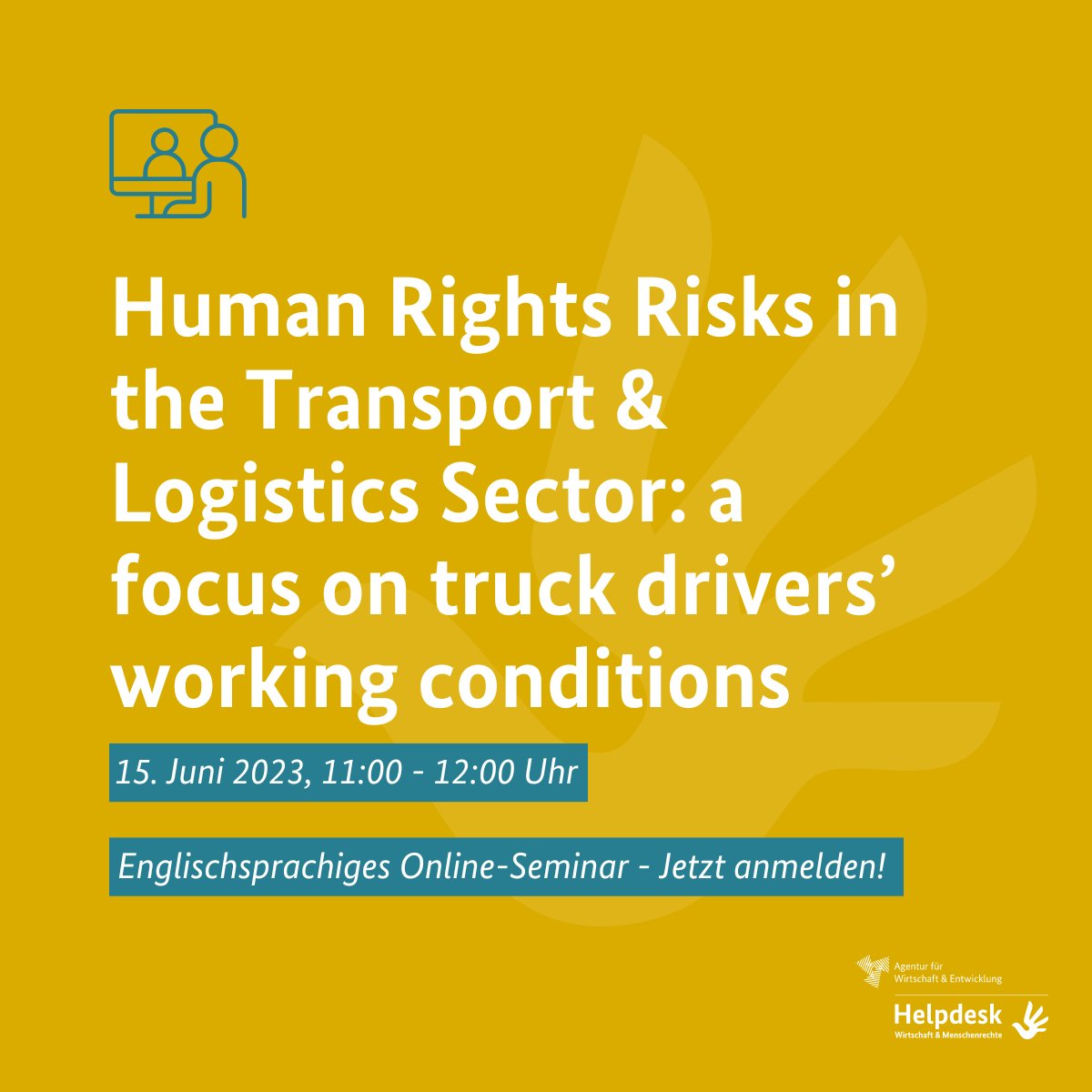 HelpdeskWiMR's tweet photo. You would like to know which human rights risks exist in the transport &amp; logistics sector? Learn more during this online seminar: 🗓 15. Juni 2023, 11:00 - 12:00 am  👉 https://t.co/BbPq1usx4R @UPJ  @CSREuropeOrg   #CSRRiskCheck https://t.co/tddeh6Wmme