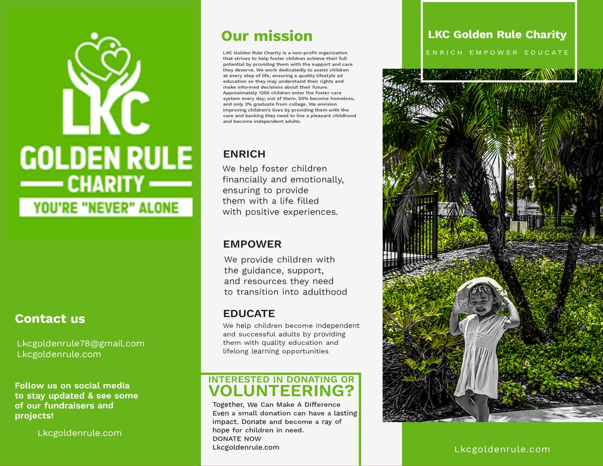 LkcRule38666's tweet photo. ✨️💚 Help foster children in Tampa with LKC Golden Rule Charity! Your donation can make a huge difference. Let's #SupportFosterKids and spread love. #TampaCharity #GiveHope #Nonprofit #educate #enrich #empower #linkinbio ✨️ https://t.co/XBL8PLFeD5
