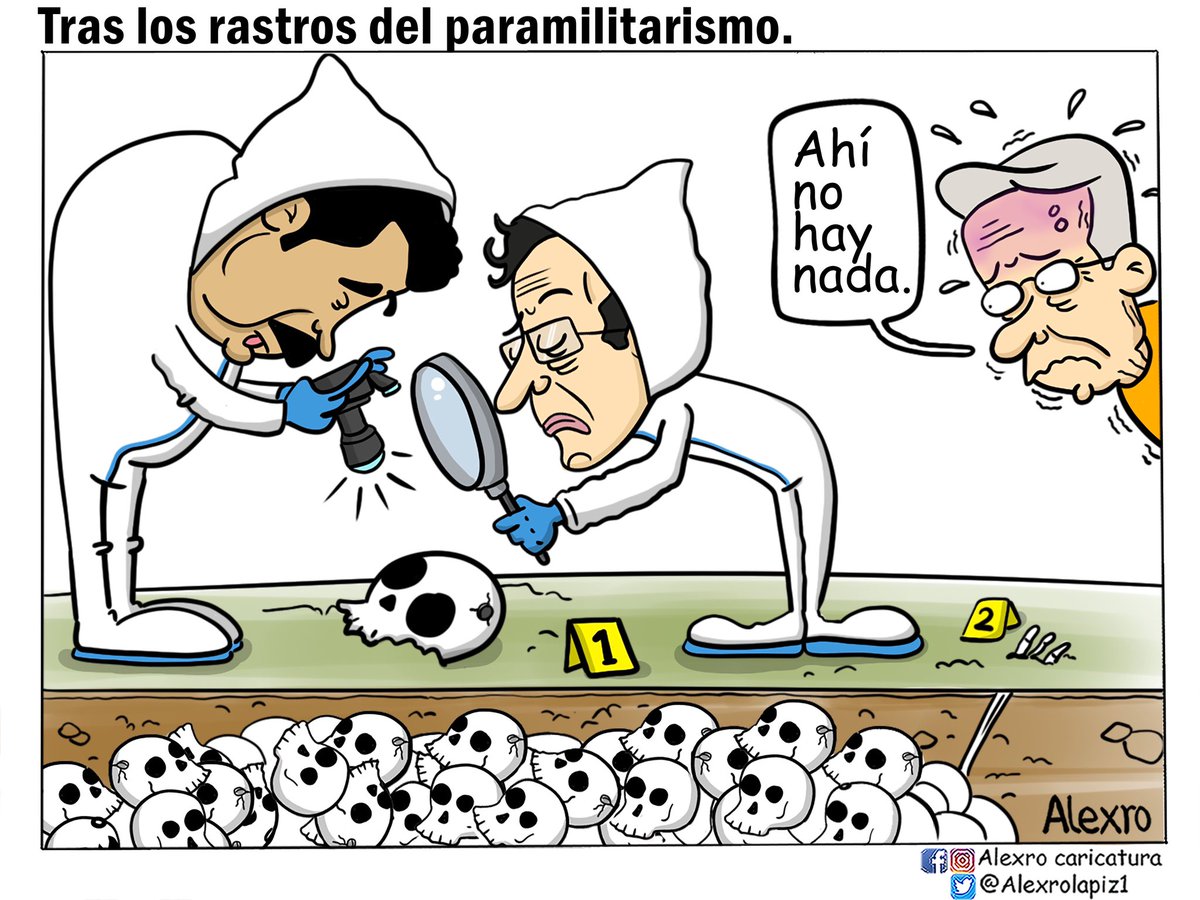 Alexrolapiz1's tweet image. Hace días saqué esta caricatura sobre las #fosascomunes reveladas por #Mancuso , pero el país estaba ocupado en chismes.

Ayer encontraron la primera fosa con más de 200 cuerpos. ¿Hablaremos de esto o le seguiremos haciendo el juego a la impunidad?