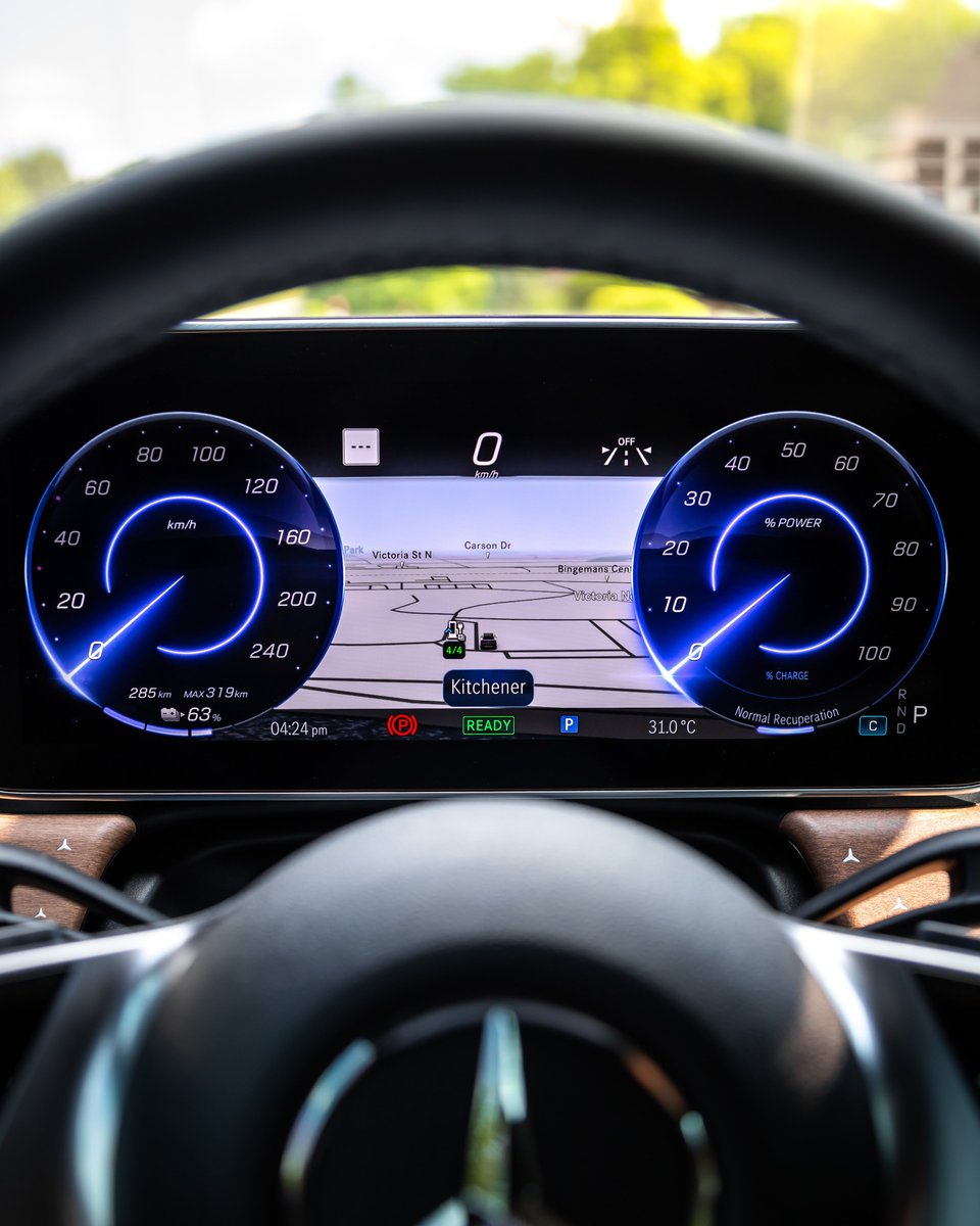 MBKitchener's tweet photo. MBUX Navigation with Electric Intelligence can optimize your route and include necessary charging stops along the way. Thanks to this technology range anxiety is a thing of the past. Enjoy the journey and arrive at your destination in a vehicle from Mercedes-EQ. #ElectricVehicle https://t.co/CKE0ypKX9q