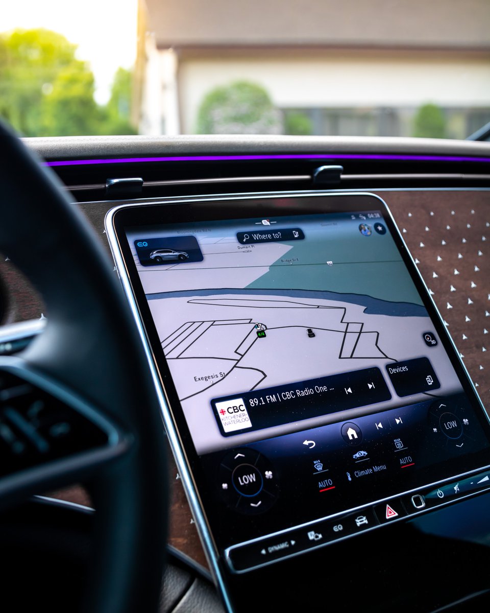 MBKitchener's tweet photo. MBUX Navigation with Electric Intelligence can optimize your route and include necessary charging stops along the way. Thanks to this technology range anxiety is a thing of the past. Enjoy the journey and arrive at your destination in a vehicle from Mercedes-EQ. #ElectricVehicle https://t.co/CKE0ypKX9q